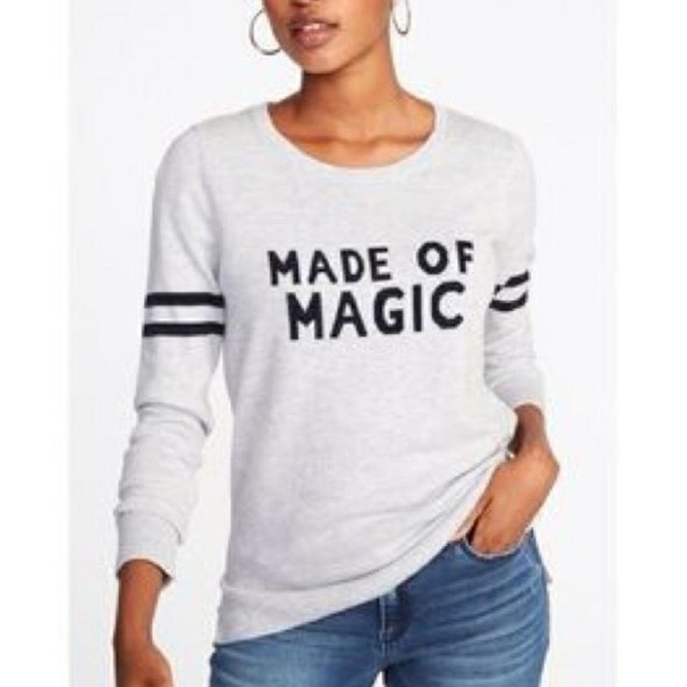“Made of Magic” Light Gray Crew Neck Sweater with Navy Accents, size XL